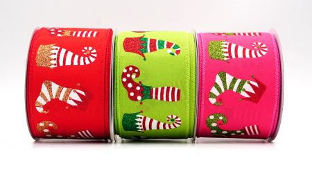 Christmas Elf Shoe Glitter Sparkle Wired Ribbon - Christmas Elf Shoe Glitter Sparkle Wired Ribbon